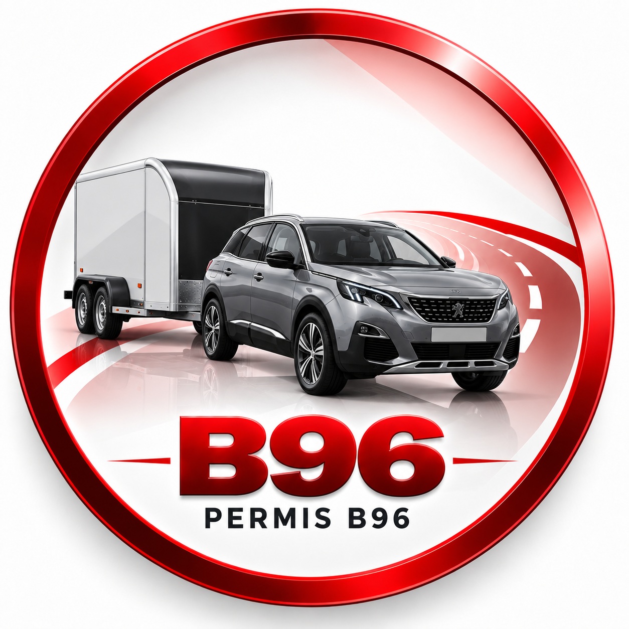 Illustration du permis B96 avec voiture et remorque